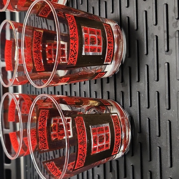 Libby MCM Red & Gold Low-Ball Set of 8 - Picture 2 of 5